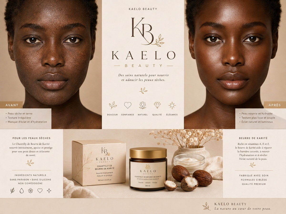 Comparaison avant/après sur peau foncée avec la Chantilly de beurre de karité KAELO